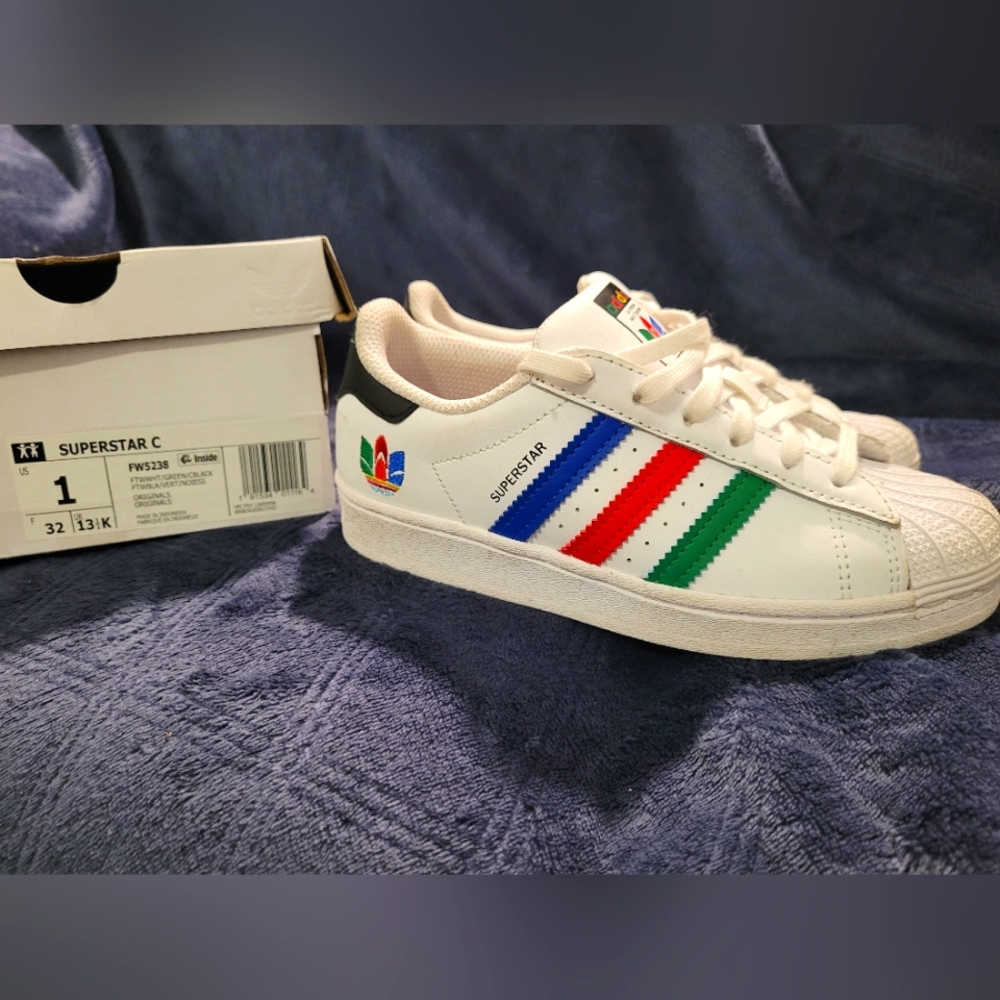 Adidas Shell Toes multi colored size 1Y
